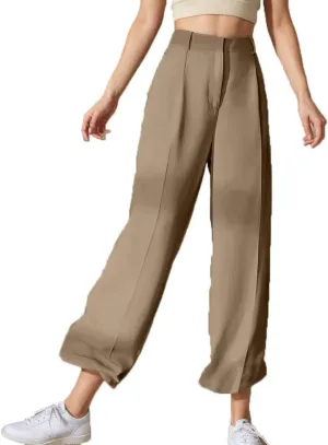 Palazzo Pants for Women Petite Trendy High Waisted Work Pants Flat Front Wide Leg Flowy Office Business Casual Outfit