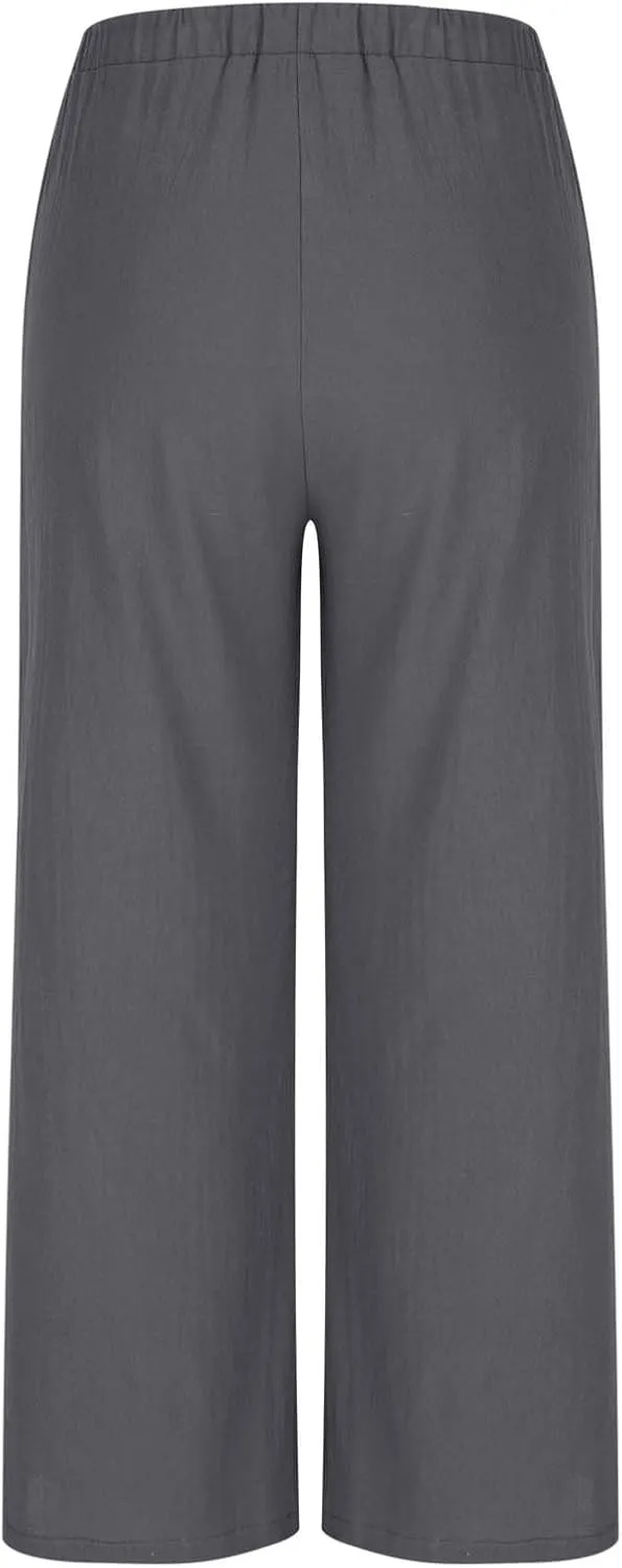 Palazzo Pants for Women Plus Size Wed Leg Palazzo Pants Summer Casual Cotton Linen Lounge Trouser Boho Beach Outfits