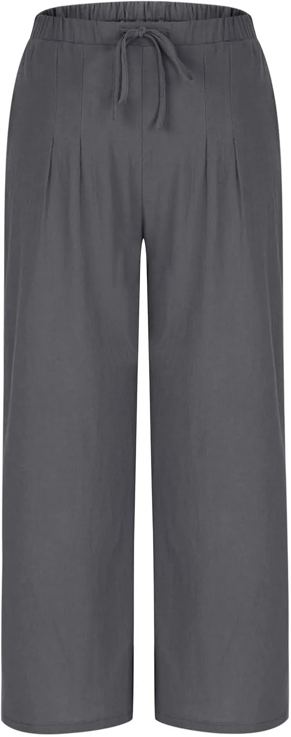 Palazzo Pants for Women Plus Size Wed Leg Palazzo Pants Summer Casual Cotton Linen Lounge Trouser Boho Beach Outfits