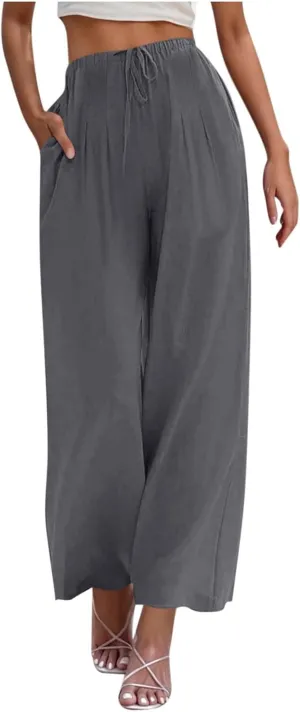 Palazzo Pants for Women Plus Size Wed Leg Palazzo Pants Summer Casual Cotton Linen Lounge Trouser Boho Beach Outfits