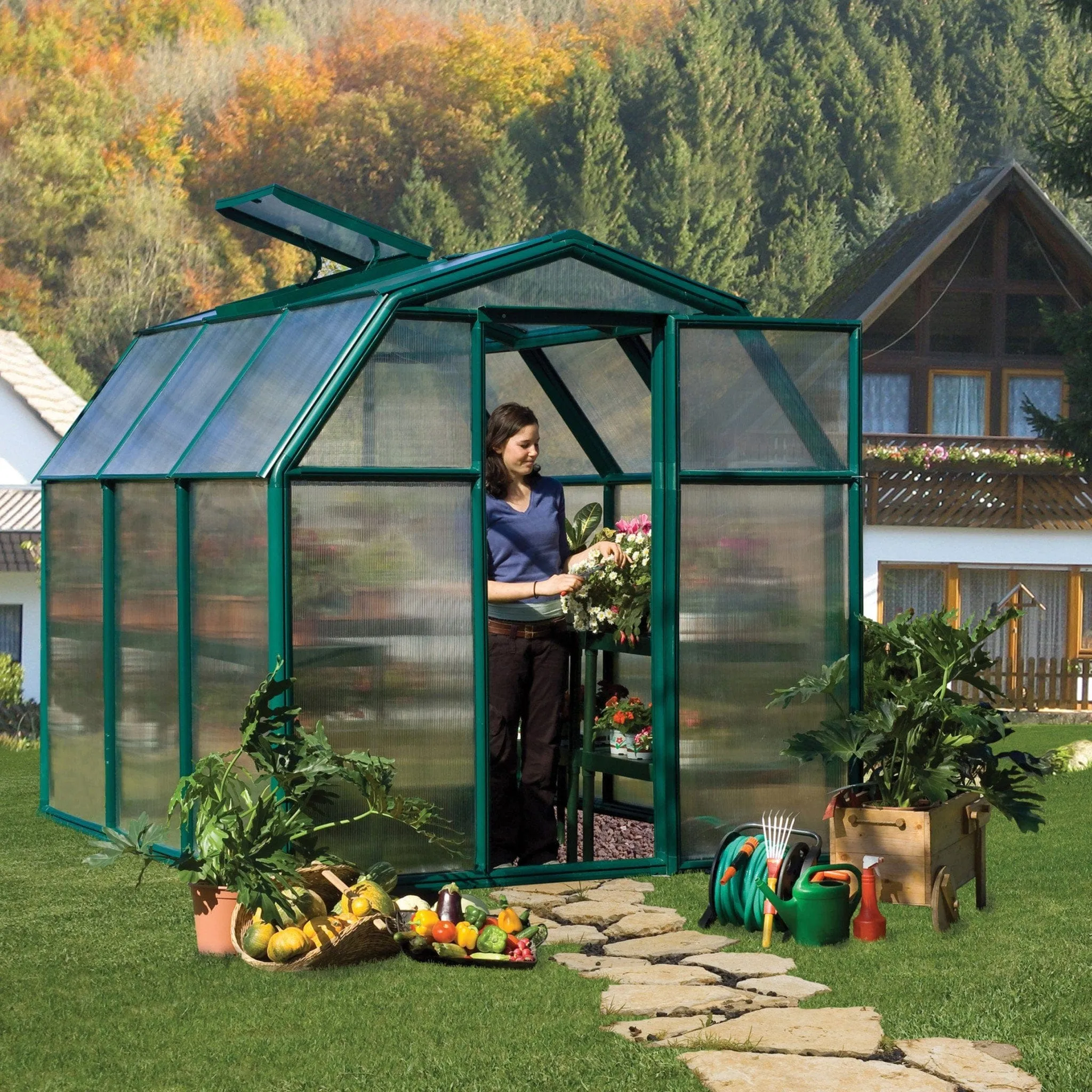 Palram - Canopia | EcoGrow Greenhouse Kit - 6 Ft Wide - Green With 6mm Twin-wall Polycarbonate Glazing