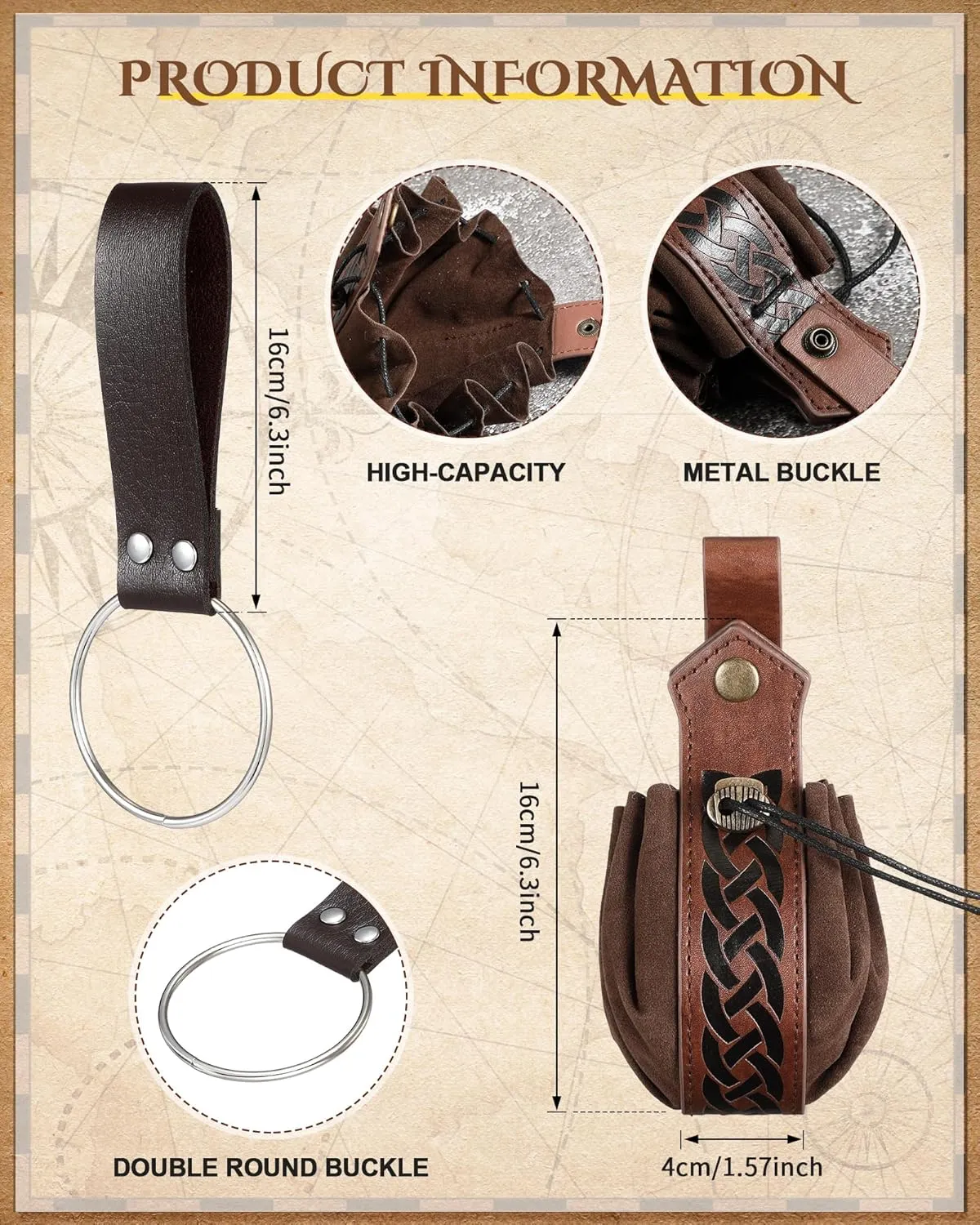 Panitay 4 Pcs Renaissance Accessories Set Includes Medieval Viking Belt PU Leather Belt Pouch Waist Bag Skirt Hikes