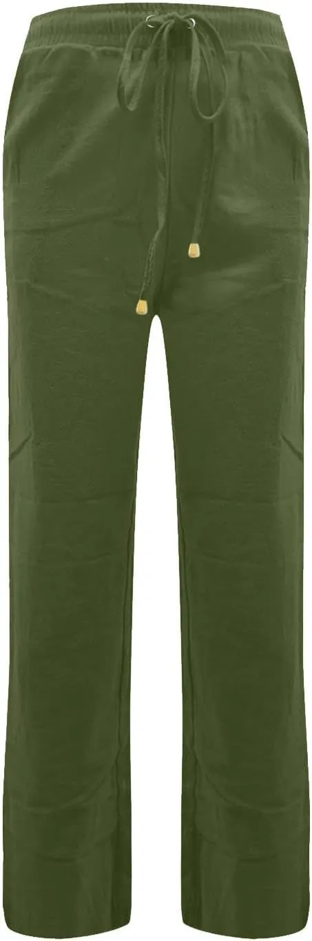 Pants for Women, Cotton Linen High Waisted Pants Straight Leg Wide Smocked