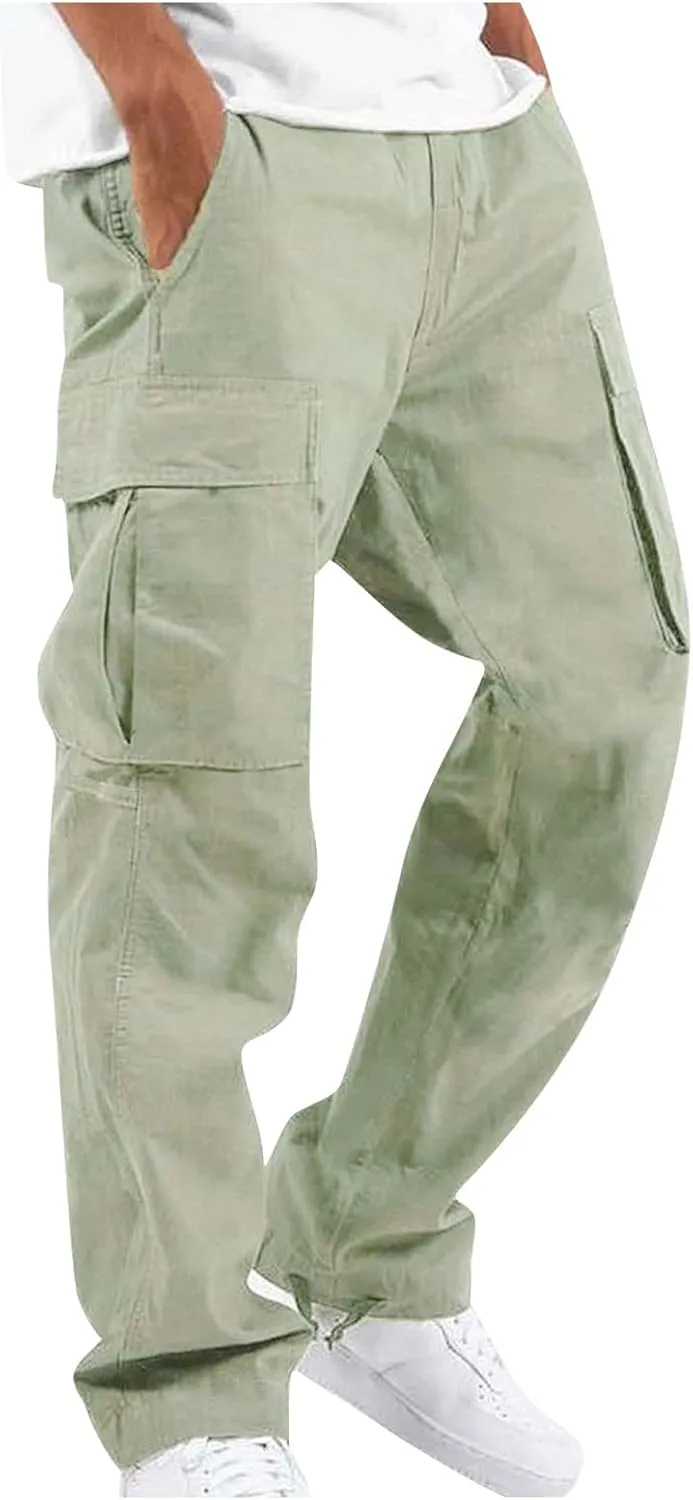 Pants Men Cargo Stretch Elastic Waist Drawstring Pants with Pockets Pants Ripstop Stretch Fall Winter Joggers Trouser