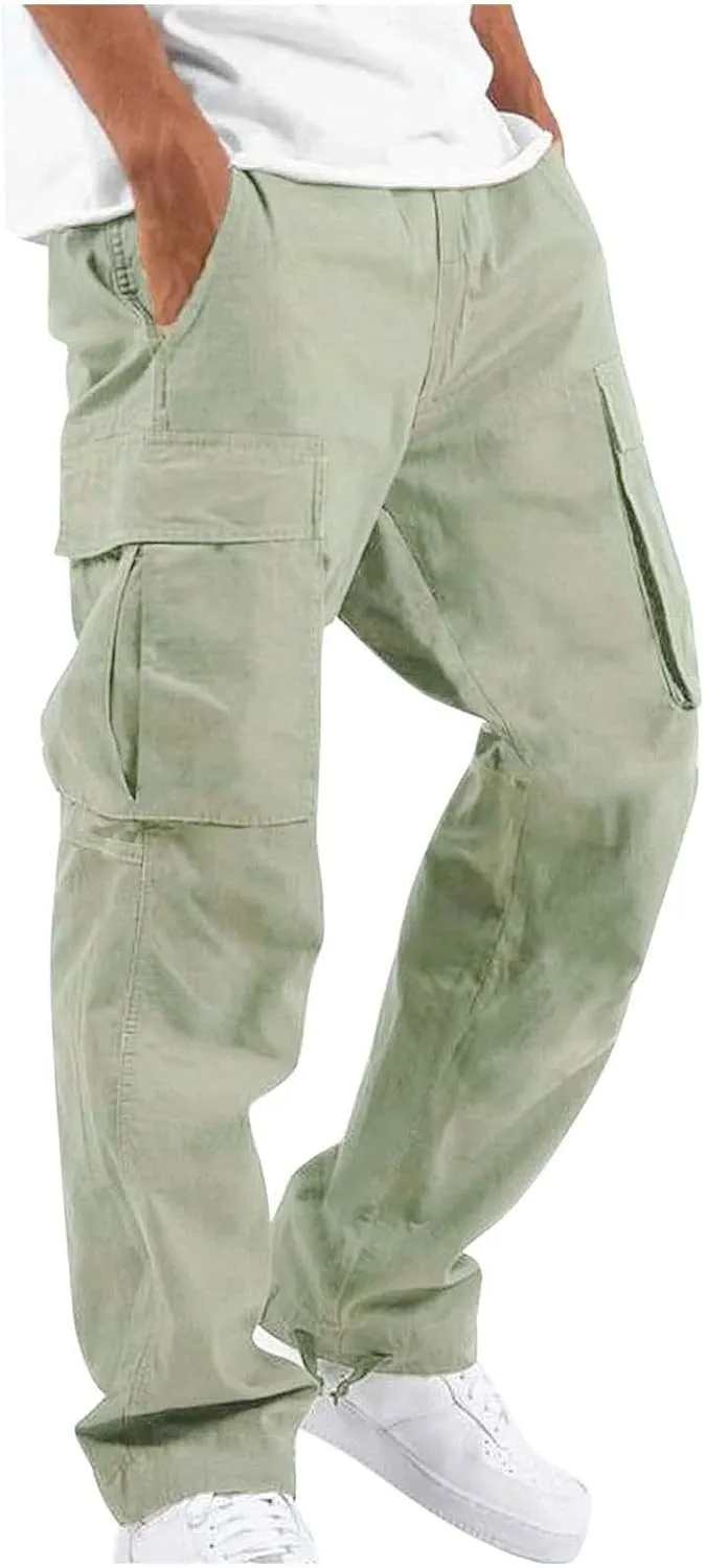 Pants Men Cargo Stretch Elastic Waist Drawstring Pants with Pockets Pants Ripstop Stretch Fall Winter Joggers Trouser