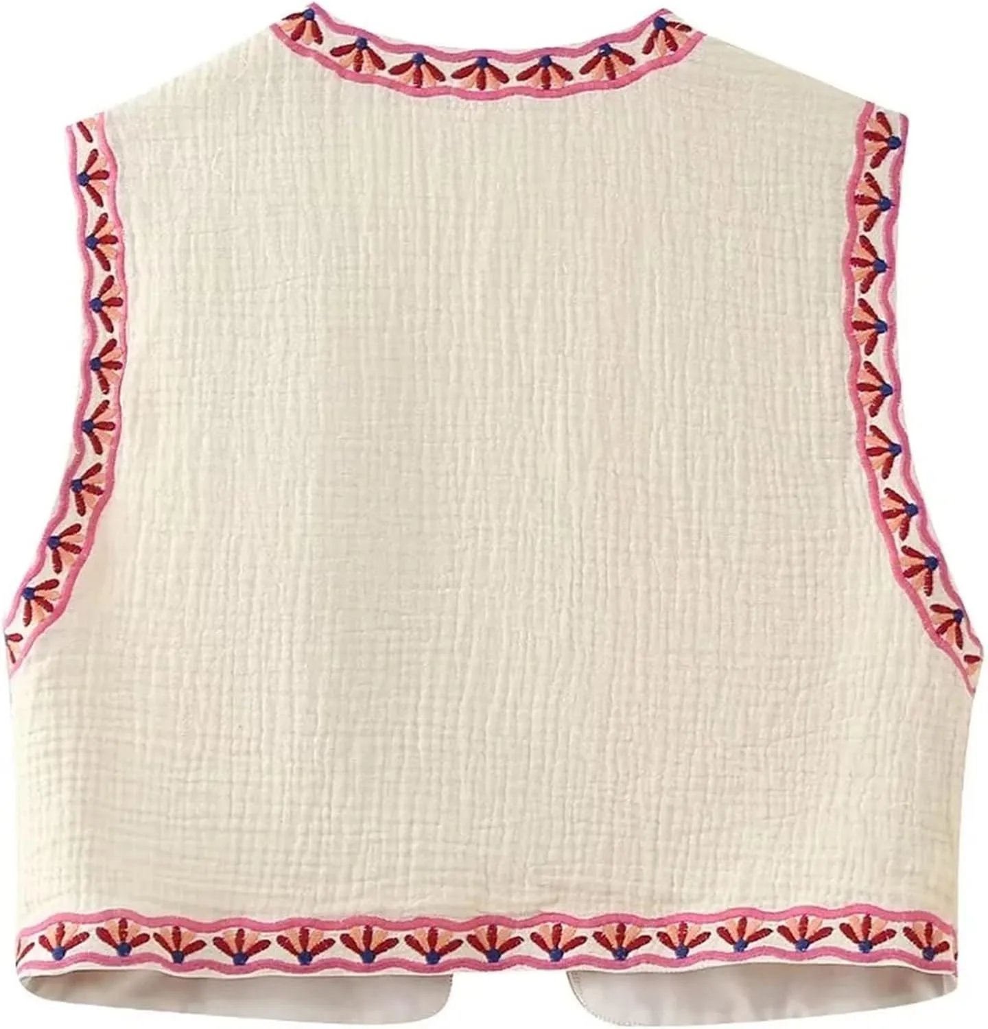 PAODIKUAI Women's Vintage Floral Embroidered Vest Boho Casual Open Front Y2k Sleeveless Cardigan Waistcoat