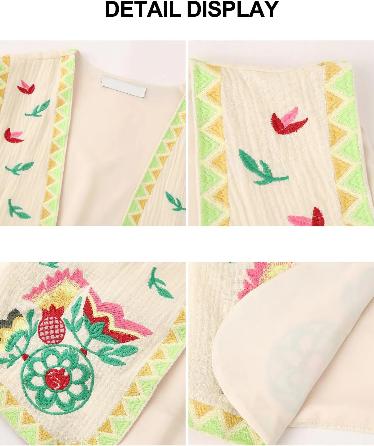 PAODIKUAI Women's Vintage Floral Embroidered Vest Boho Casual Open Front Y2k Sleeveless Cardigan Waistcoat