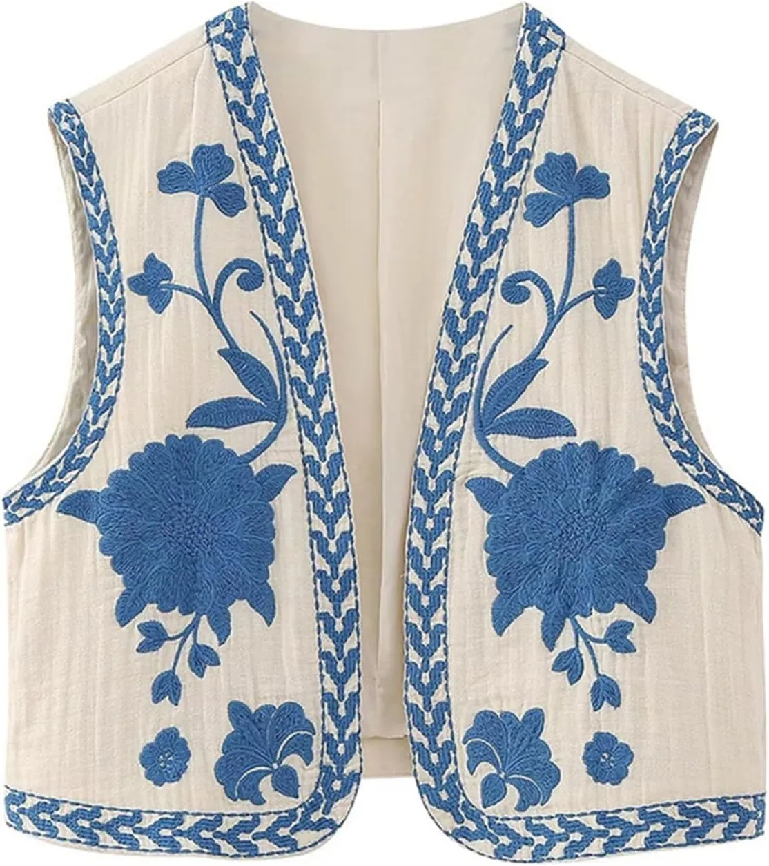 PAODIKUAI Women's Vintage Floral Embroidered Vest Boho Casual Open Front Y2k Sleeveless Cardigan Waistcoat
