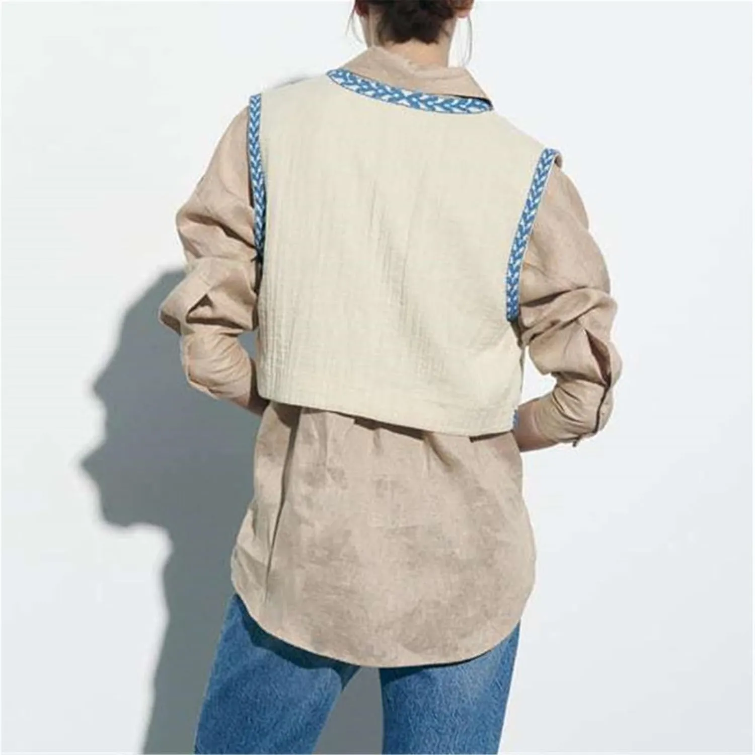 PAODIKUAI Women's Vintage Floral Embroidered Vest Boho Casual Open Front Y2k Sleeveless Cardigan Waistcoat