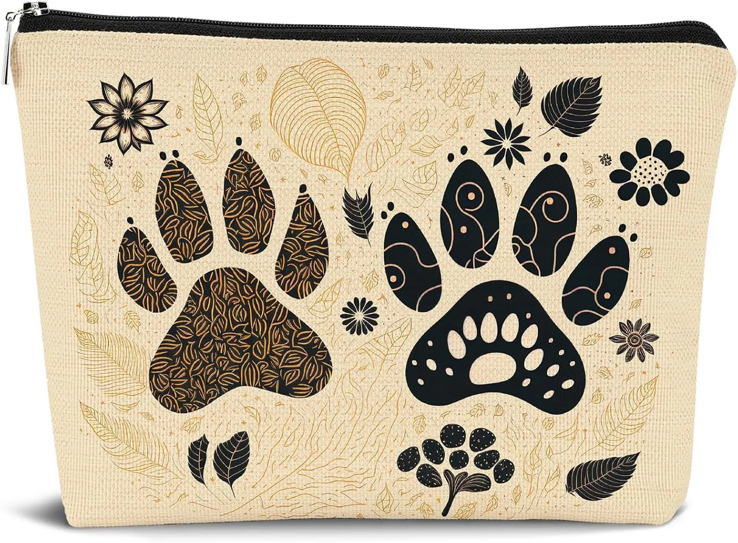 Paw Prints Makeup Bag, Animal Lover Gifts for Women, Floral Claw Cosmetic Bag Zipper Pouch for Women, Pet Lover Gifts, Pet Owner Gifts for Women Makeup Pouch