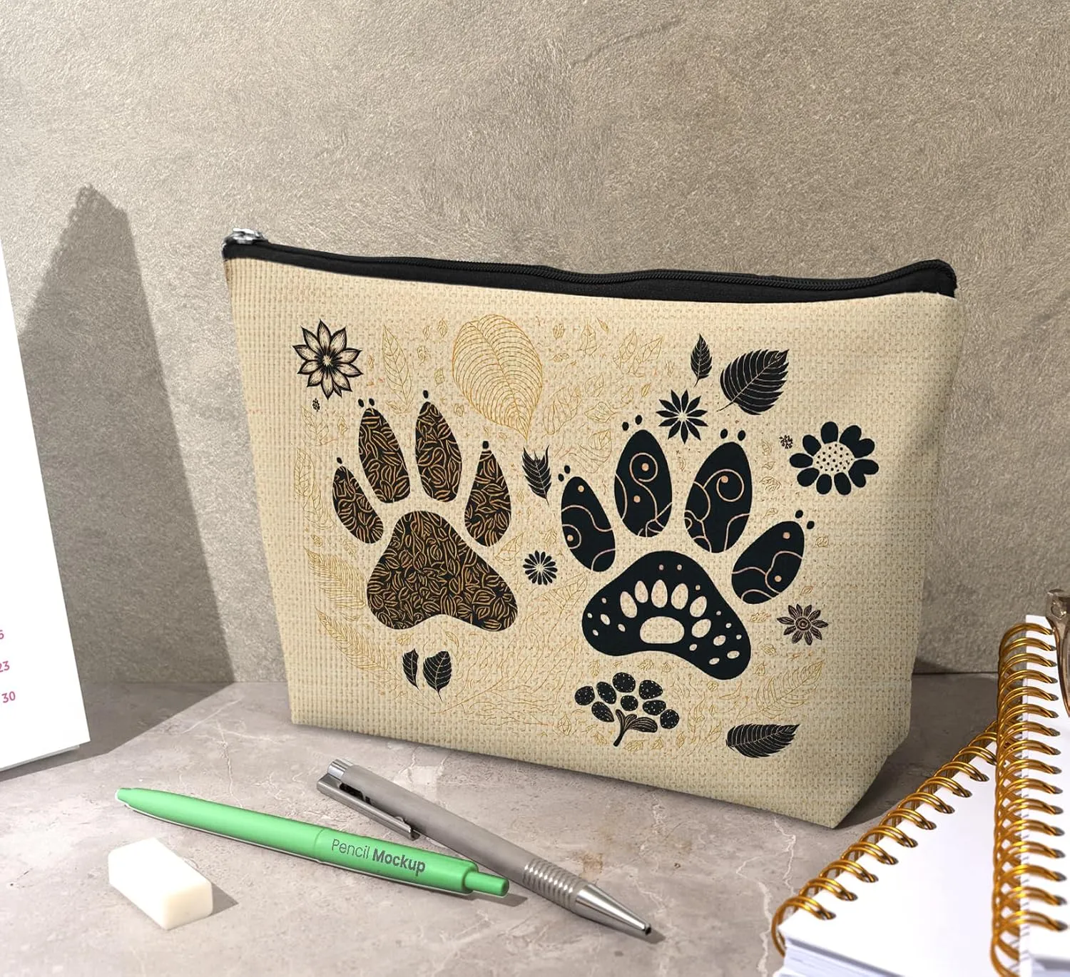 Paw Prints Makeup Bag, Animal Lover Gifts for Women, Floral Claw Cosmetic Bag Zipper Pouch for Women, Pet Lover Gifts, Pet Owner Gifts for Women Makeup Pouch