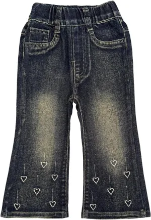 Peacolate 2-8Years Little Girls Spring Autumn Winter Black Embroidered Jeans Pants for Kid