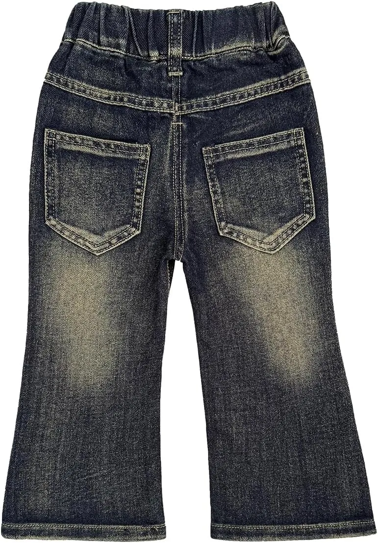 Peacolate 2-8Years Little Girls Spring Autumn Winter Black Embroidered Jeans Pants for Kid