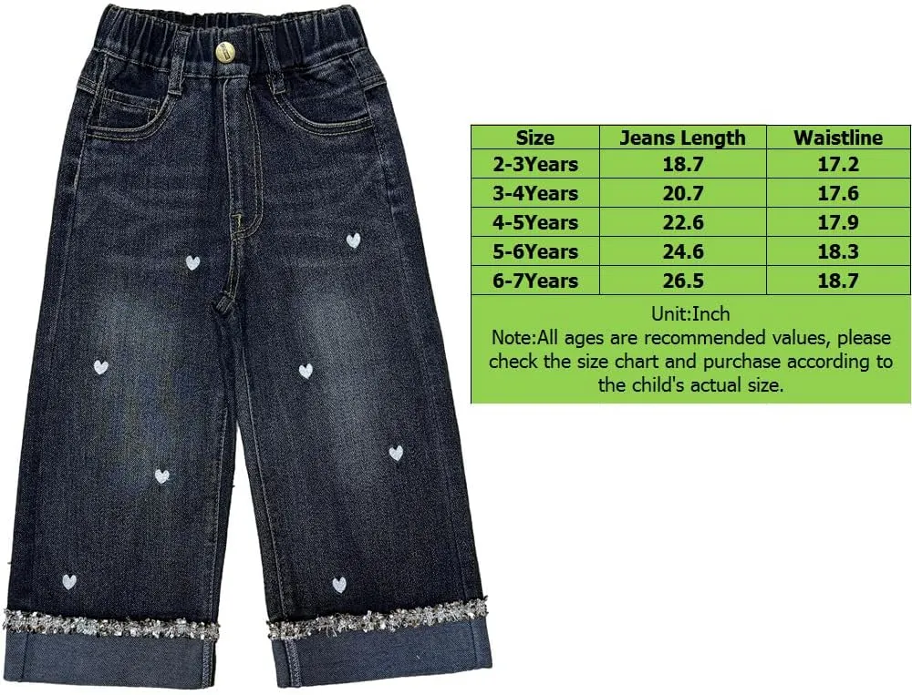 Peacolate 2-8Years Little Girls Spring Autumn Winter Black Embroidered Jeans Pants for Kid