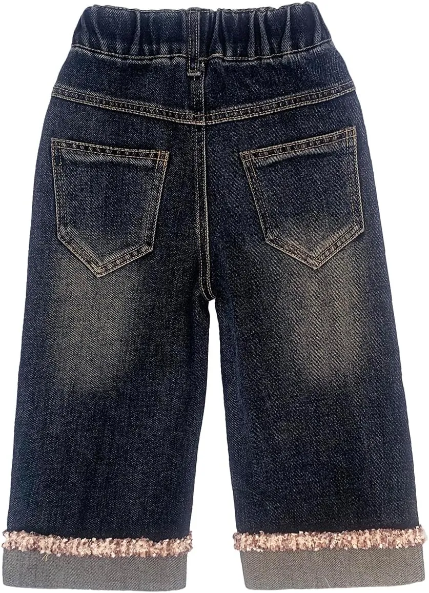 Peacolate 2-8Years Little Girls Spring Autumn Winter Black Embroidered Jeans Pants for Kid