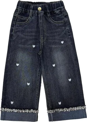 Peacolate 2-8Years Little Girls Spring Autumn Winter Black Embroidered Jeans Pants for Kid