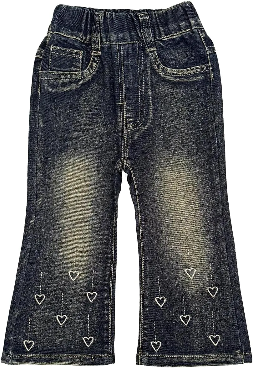 Peacolate 2-8Years Little Girls Spring Autumn Winter Black Embroidered Jeans Pants for Kid