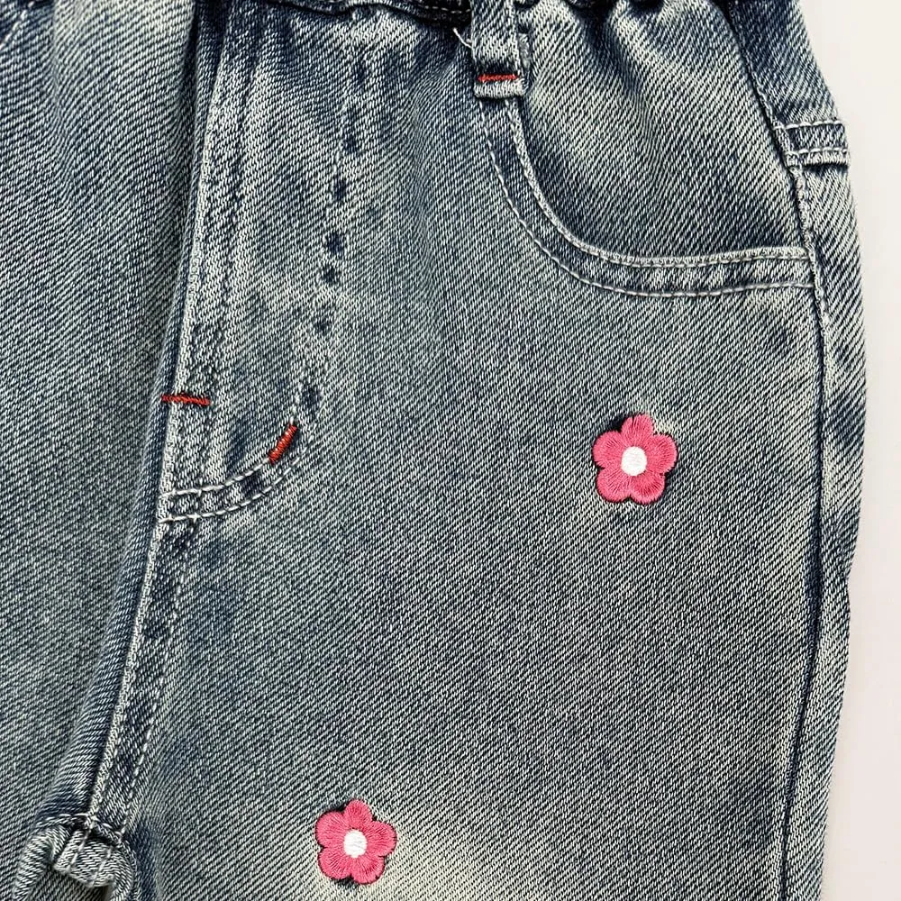 Peacolate 2-8Years Little Girls Spring Autumn Winter Black Embroidered Jeans Pants for Kid