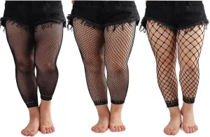 Phedrew Women's Plus Size Fishnet Stockings 3 Pairs High Waist Stretchy Footless Tights