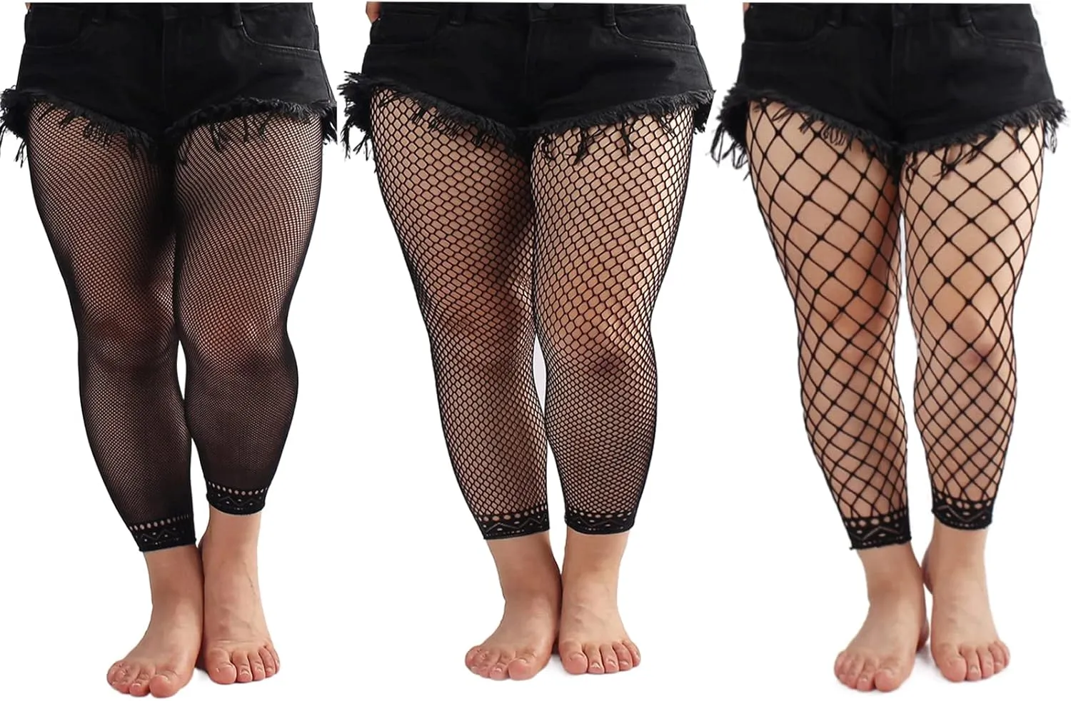 Phedrew Women's Plus Size Fishnet Stockings 3 Pairs High Waist Stretchy Footless Tights