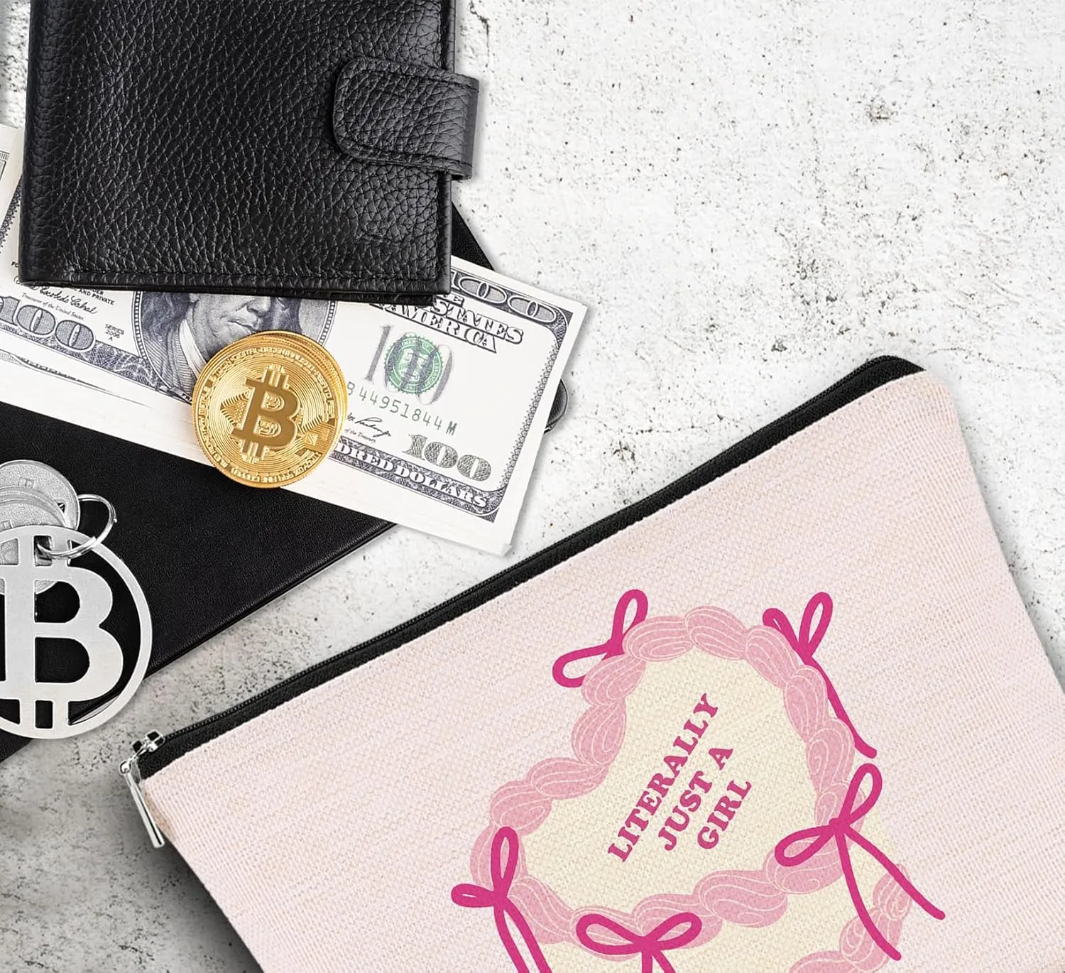 Pink Coquette Bow Cake Cosmetic Bags: Trendy Makeup Pouch with Preppy Bow Detail, Zipper Closure