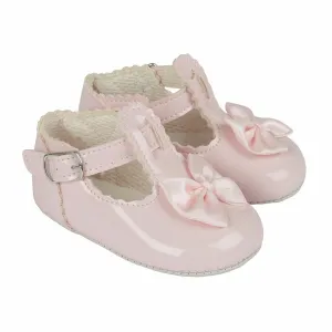 Pink Patent T-Bar Bow Soft Sole Shoes