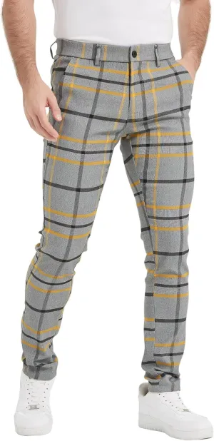 Plaid&Plain Men's Plaid Pants Skinny Dress Pants for Men Skinny Chino Pants Men