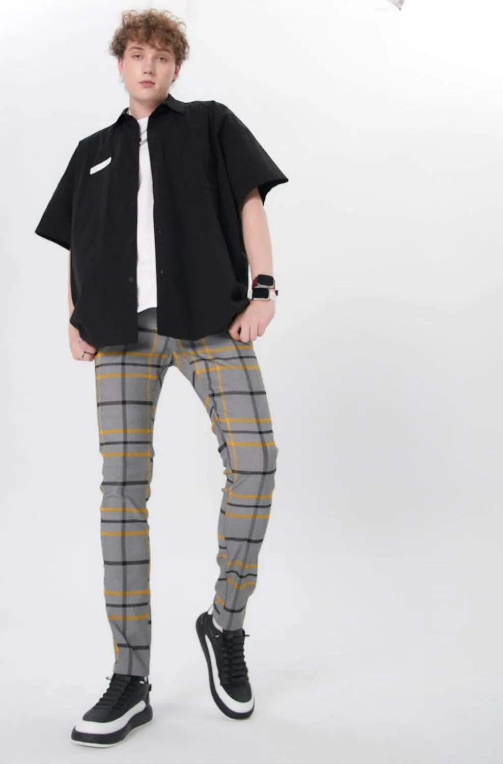 Plaid&Plain Men's Plaid Pants Skinny Dress Pants for Men Skinny Chino Pants Men
