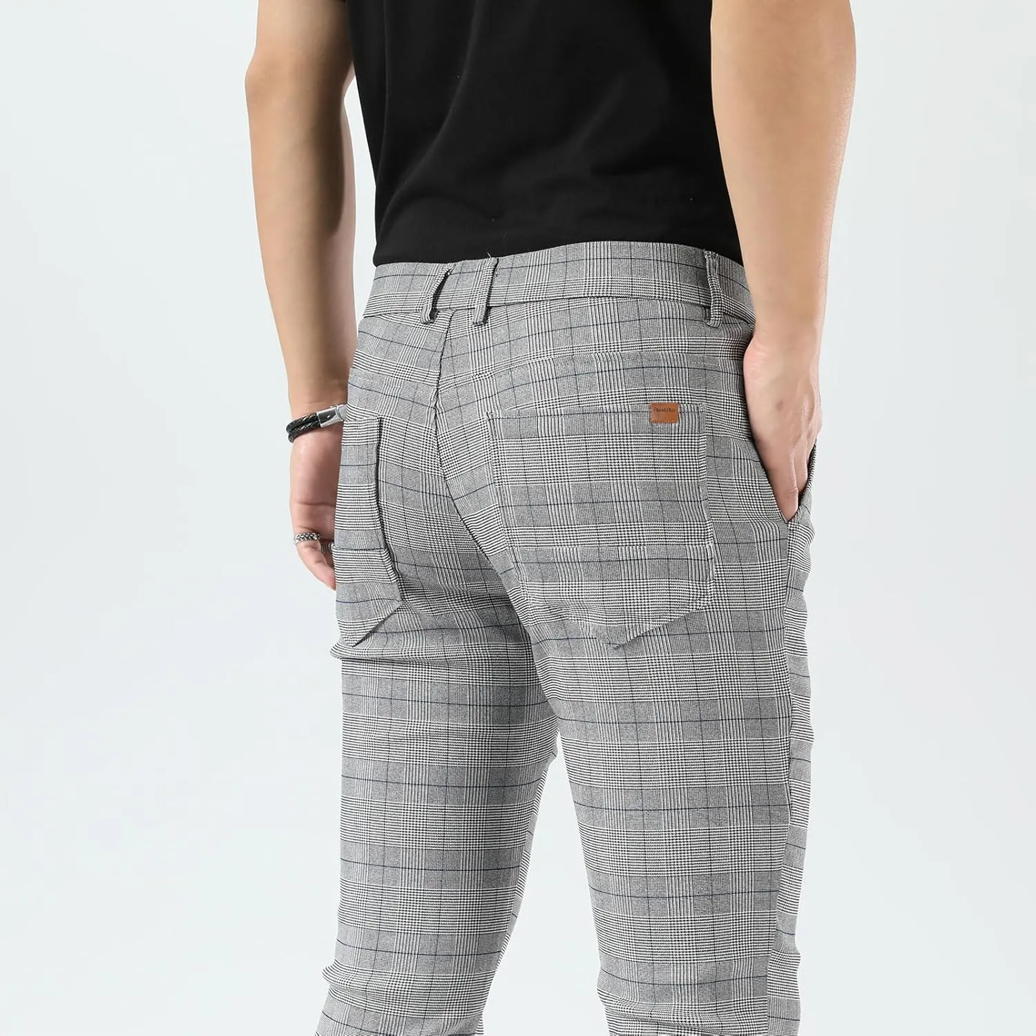 Plaid&Plain Men's Plaid Pants Skinny Dress Pants for Men Skinny Chino Pants Men