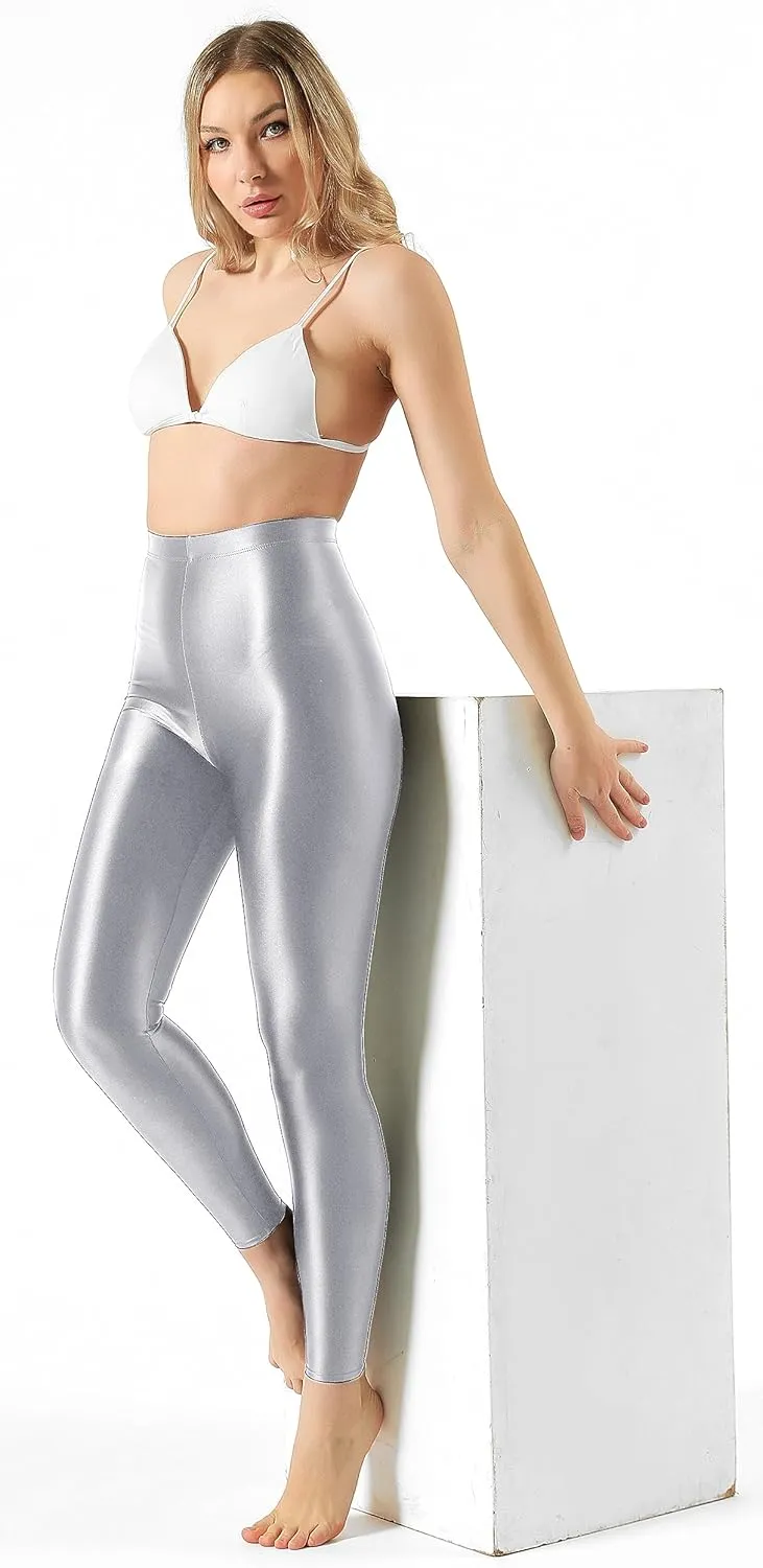 Plus Size High Waist Workout Leggings Shiny Pilates Pants Shimmer Yoga Tights for Women