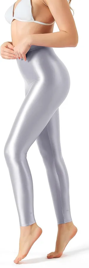 Plus Size High Waist Workout Leggings Shiny Pilates Pants Shimmer Yoga Tights for Women