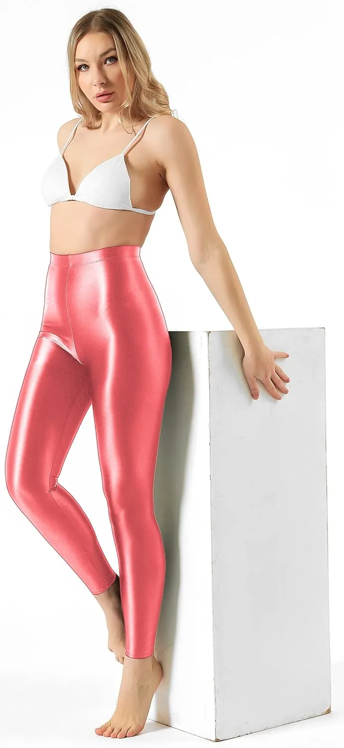 Plus Size High Waist Workout Leggings Shiny Pilates Pants Shimmer Yoga Tights for Women