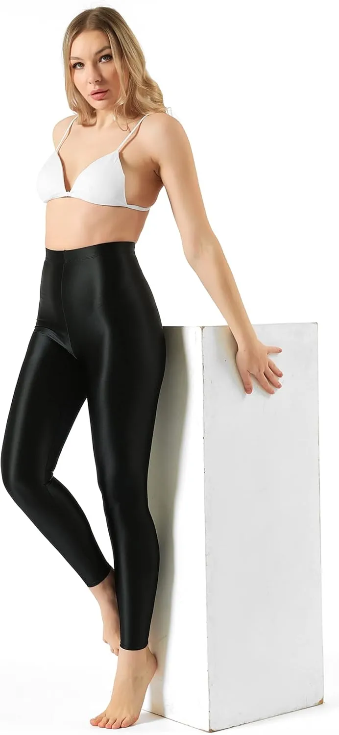 Plus Size High Waist Workout Leggings Shiny Pilates Pants Shimmer Yoga Tights for Women
