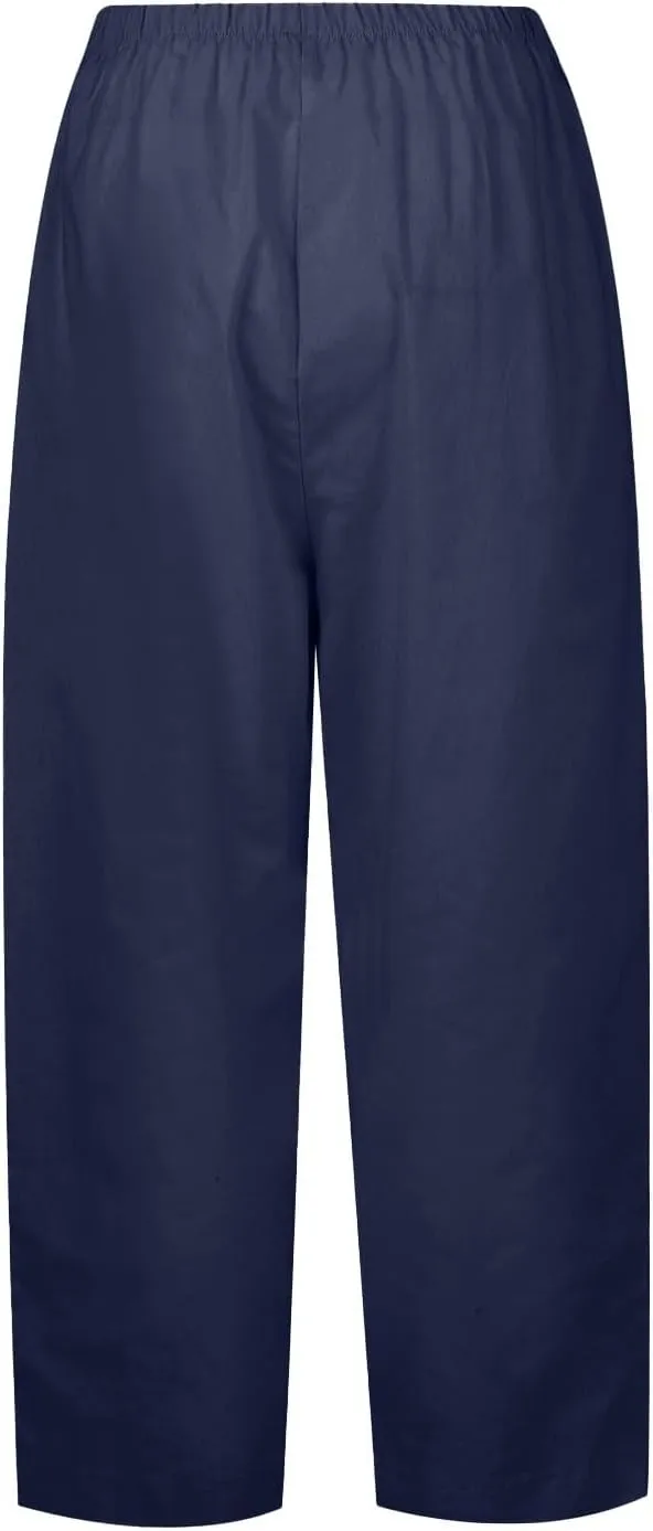 Plus Size Linen Cropped Pants for Women Summer Petite Lightweight Wide Leg Palazzo Elastic Waist Ladies Capri Pants