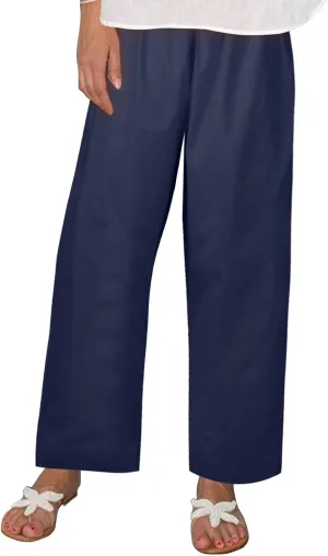Plus Size Linen Cropped Pants for Women Summer Petite Lightweight Wide Leg Palazzo Elastic Waist Ladies Capri Pants