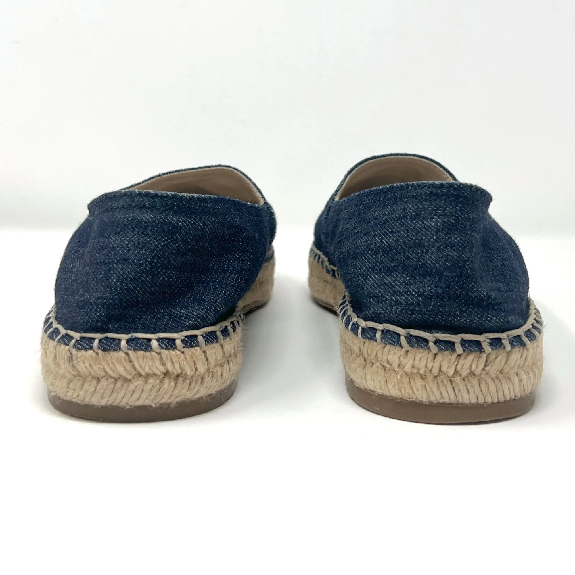 Prada Embroidered Logo Blue Denim Cap Toe Espadrilles Flats Size EU 38.5