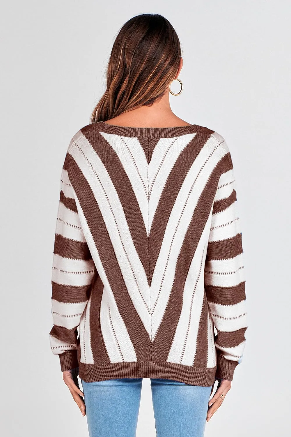 PRETTYGARDEN Women's Fashion Long Sleeve Striped Color Block Knitted Sweater Crew Neck Loose Pullover Jumper Tops