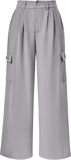 PRETTYGARDEN Women's Wide Leg Cargo Pants High Waist Business Casual Trousers Pant with Pockets