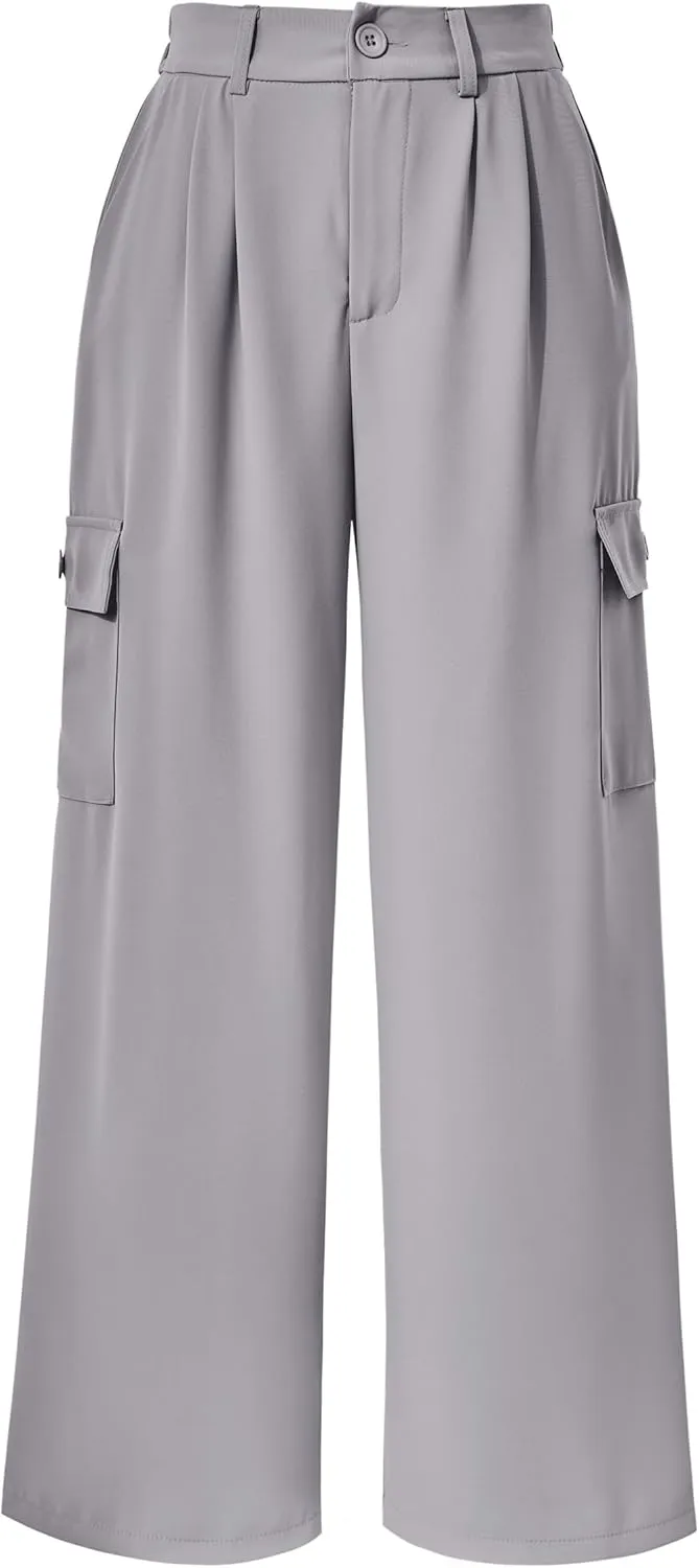 PRETTYGARDEN Women's Wide Leg Cargo Pants High Waist Business Casual Trousers Pant with Pockets