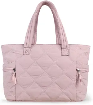 Prite Quilted Tote Bag for Women, Lightweight Puffer Tote with Zipper, Travel Work Nurse Gym Bag