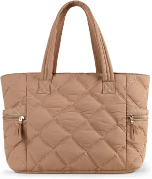 Prite Quilted Tote Bag for Women, Lightweight Puffer Tote with Zipper, Travel Work Nurse Gym Bag