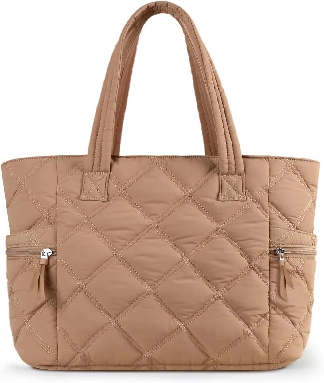 Prite Quilted Tote Bag for Women, Lightweight Puffer Tote with Zipper, Travel Work Nurse Gym Bag