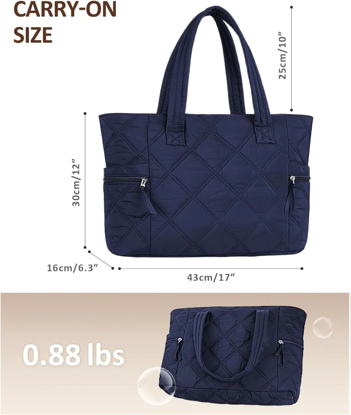 Prite Quilted Tote Bag for Women, Lightweight Puffer Tote with Zipper, Travel Work Nurse Gym Bag