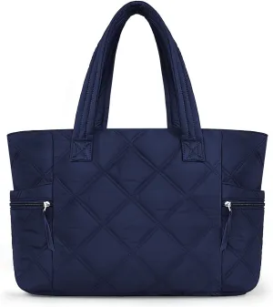 Prite Quilted Tote Bag for Women, Lightweight Puffer Tote with Zipper, Travel Work Nurse Gym Bag
