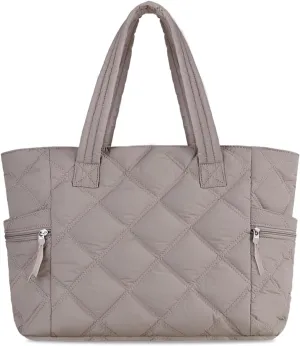 Prite Quilted Tote Bag for Women, Lightweight Puffer Tote with Zipper, Travel Work Nurse Gym Bag