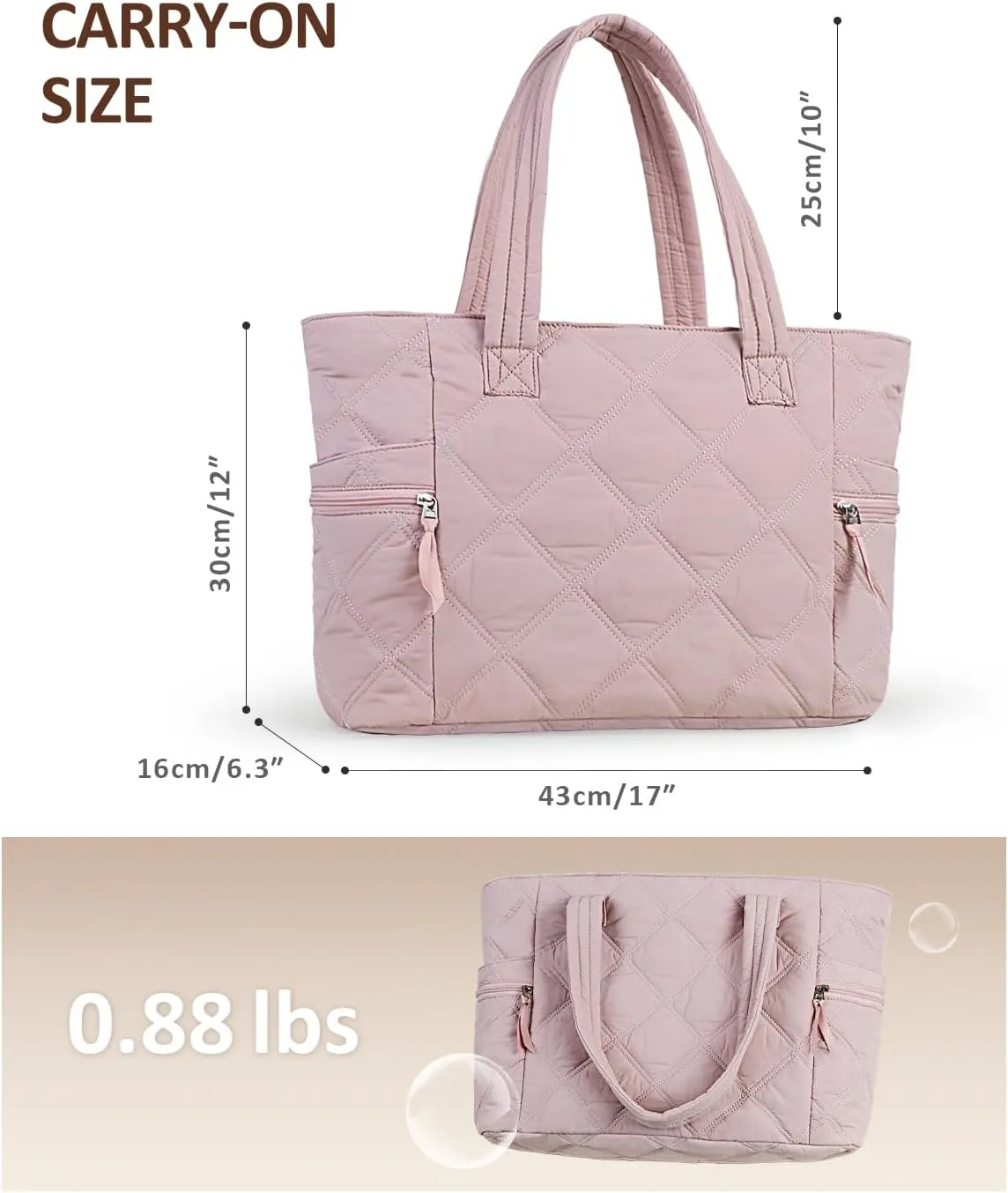 Prite Quilted Tote Bag for Women, Lightweight Puffer Tote with Zipper, Travel Work Nurse Gym Bag