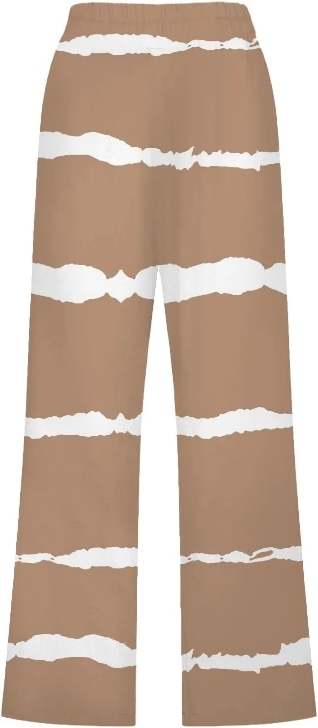PTOLOCIF Linen Pants for Women Straight Leg Pant Elastic Drawstring Casual Trousers with Pockets Summer Beach Lounge Pants