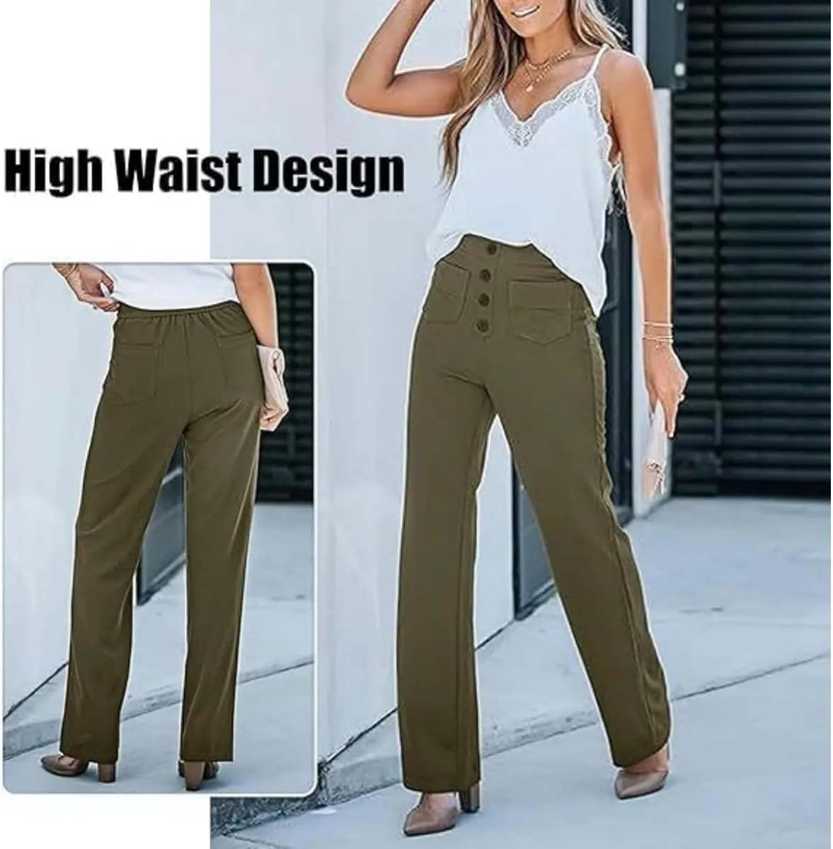 Puliam Pants for Women, Miracharm Pants, Women's Casual High Waist Stretch Multiple Pockets Trousers