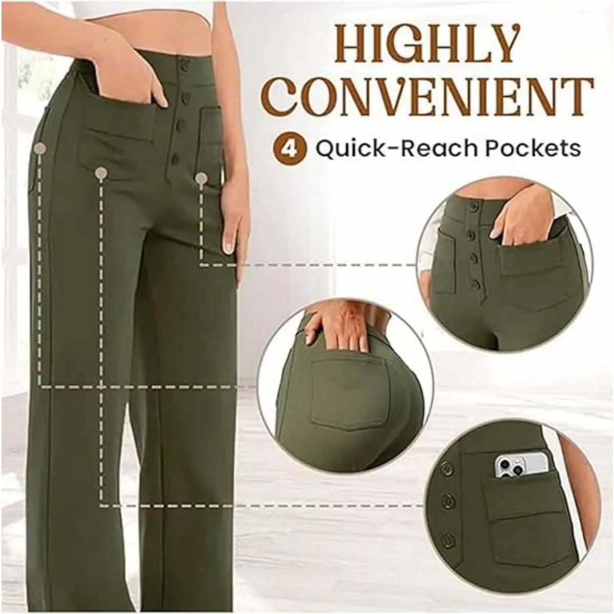 Puliam Pants for Women, Miracharm Pants, Women's Casual High Waist Stretch Multiple Pockets Trousers