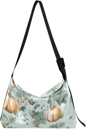 Pumpkin White Tote Bag for Women Large Hobo Bags Cross Body Bag Shopping Work Bag with Adjustable Strap for School Men